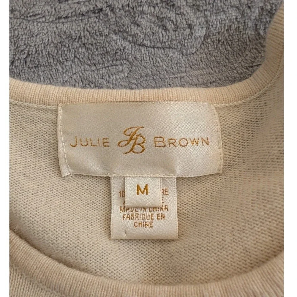 Julie Brown Women's Wool/Cashmere Beige Short Sleeve Sweater Sequins Size Medium